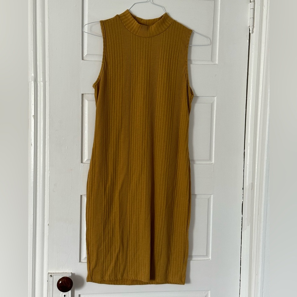 Mustard Sleeveless Ribbed Dress
